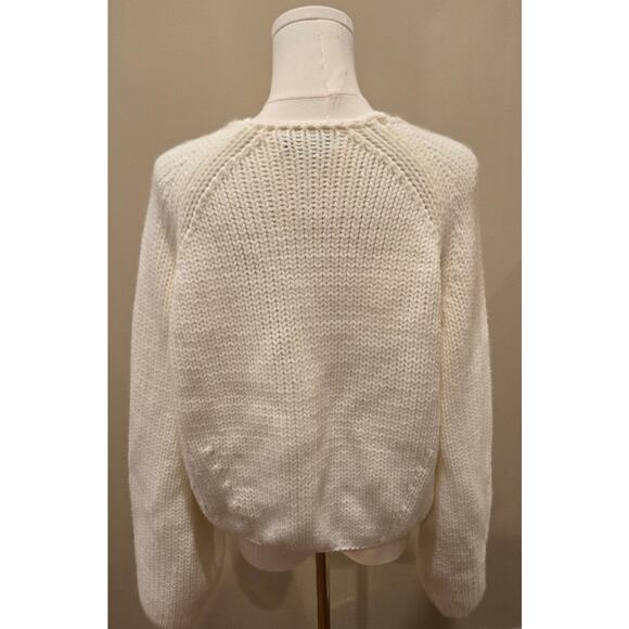 HYFVE Cream Button V-Neck Balloon Sleeve Open Knit Cardigan Sweater Womens Large - Picture 4 of 9